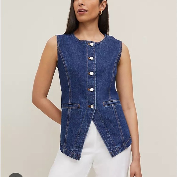Ann Taylor Blue Denim Vest with Tailored Fit. SOLD OUT - Picture 1 of 5
